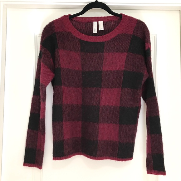 Forever 21 Red and Black Plaid / Checked Sweater-S - Picture 2 of 3